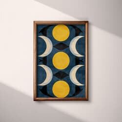 Crescent Moon Art | Astronomy Wall Art | Blue, Brown and Yellow Print | Retro Decor | Bedroom Wall Decor | Housewarming Digital Download | Lunar New Year Art | Autumn Wall Art | Textile