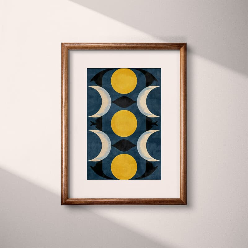 Matted frame view of A retro textile print, symmetric cresent moon pattern