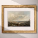 Matted frame view of A baroque oil painting, a rainbow in the sky over a valley