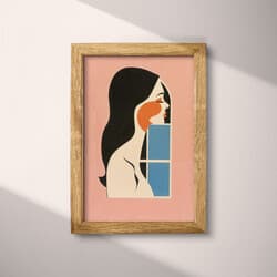 Woman Art | Portrait Wall Art | Portrait Print | Pink, Black, Blue and Orange Decor | Vintage Wall Decor | Bedroom Digital Download | Mother's Day Art | Spring Wall Art | Cartoon Drawing