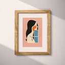 Matted frame view of An abstract vintage cartoon drawing, a woman looking out of a window