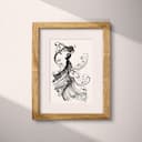 Matted frame view of A vintage ink sketch, a doodle of a woman