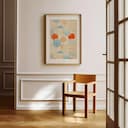 Room view with a matted frame of A bauhaus textile print, circle and semi-circle grid pattern