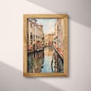 Full frame view of An impressionist oil painting, architecture along an italian canal, symmetrical view