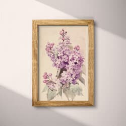 Lilacs Art | Floral Wall Art | Flowers Print | Beige, Purple and Black Decor | Vintage Wall Decor | Living Room Digital Download | Housewarming Art | Mother's Day Wall Art | Spring Print | Pastel Pencil Illustration