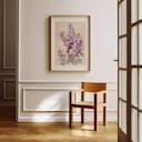 Room view with a matted frame of A vintage pastel pencil illustration, lilacs