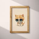 Full frame view of A cute chibi anime pastel pencil illustration, a cat wearing sunglasses