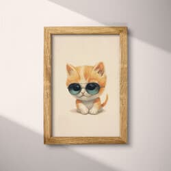 Cat Sunglasses Digital Download | Animal Wall Decor | Brown, Black and Blue Decor | Chibi Print | Kids Wall Art | Back To School Art | Summer Digital Download | Pastel Pencil Illustration