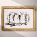 Full frame view of A vintage graphite sketch, a row of beer mugs