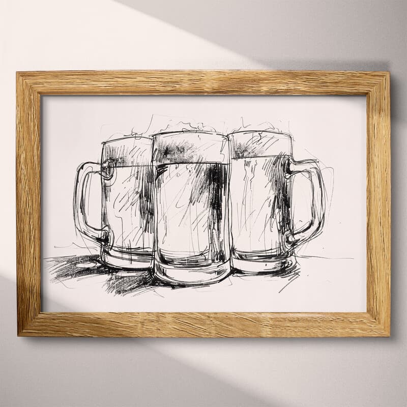 Full frame view of A vintage graphite sketch, a row of beer mugs