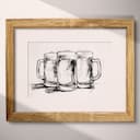 Matted frame view of A vintage graphite sketch, a row of beer mugs