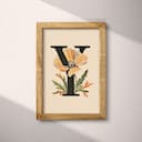 Full frame view of A vintage pastel pencil illustration, the letter "Y" with a flower