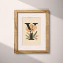 Matted frame view of A vintage pastel pencil illustration, the letter "Y" with a flower