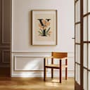 Room view with a matted frame of A vintage pastel pencil illustration, the letter "Y" with a flower