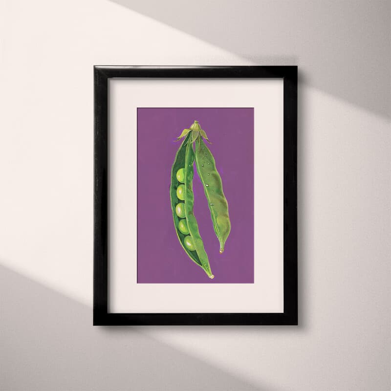 Matted frame view of A minimalist pastel pencil illustration, peas in a pod