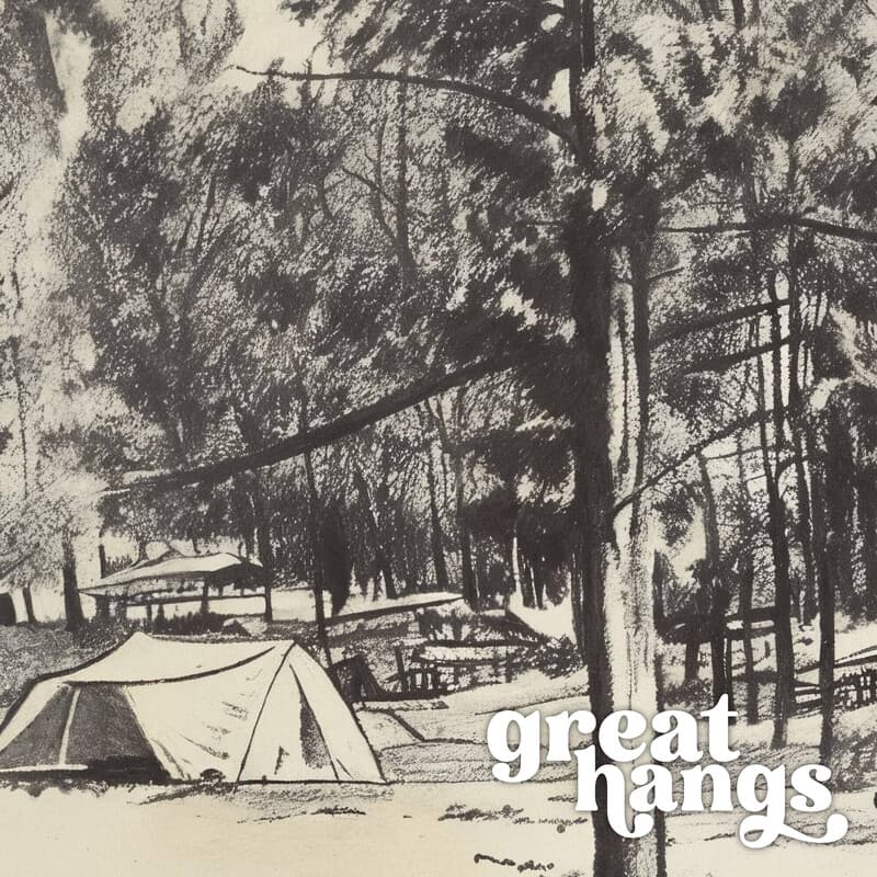 Closeup view of A vintage charcoal sketch, a campground