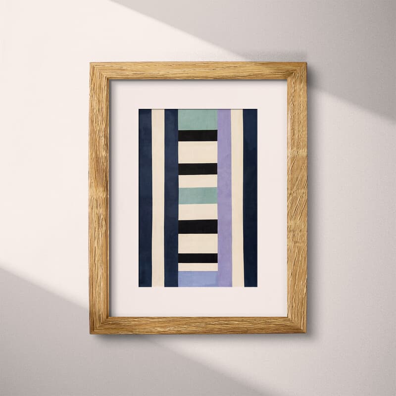 Matted frame view of A minimalist textile print, symmetric stripe pattern