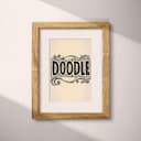 Matted frame view of A vintage linocut print, the words "DOODLE" with a one-line doodle pattern