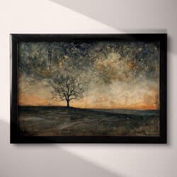 Starry Sky Art | Astronomy Wall Art | Black, Gray, Brown, White and Orange Print | Impressionist Decor | Living Room Wall Decor | Housewarming Digital Download | Oil Painting