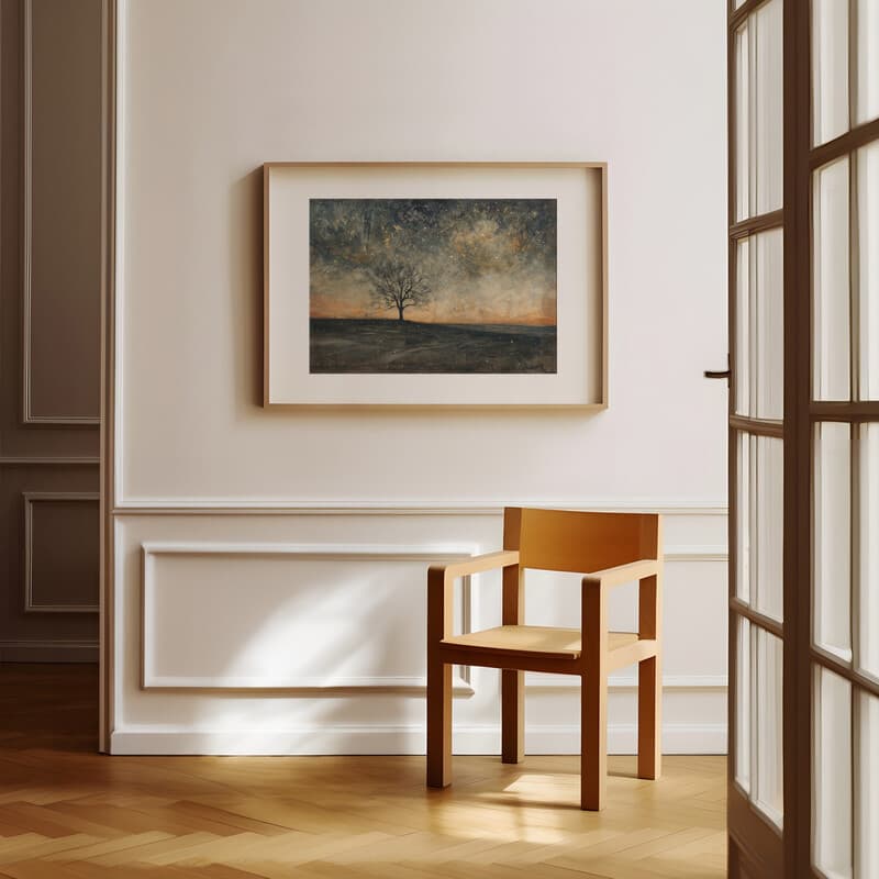 Room view with a matted frame of An impressionist oil painting, starry sky