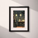 Matted frame view of A vintage illustration with simple shapes, patrons at a bar