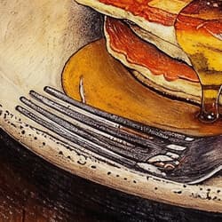 Pancakes Art | Food Wall Art | Food & Drink Print | Brown, Red, Orange, Gray and Black Decor | Farmhouse Wall Decor | Kitchen & Dining Digital Download | Housewarming Art | Thanksgiving Wall Art | Autumn Print | Pastel Pencil Illustration
