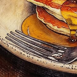Pancakes Art | Food Wall Art | Food & Drink Print | Brown, Red, Orange, Gray and Black Decor | Farmhouse Wall Decor | Kitchen & Dining Digital Download | Housewarming Art | Thanksgiving Wall Art | Autumn Print | Pastel Pencil Illustration