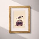 Matted frame view of A cute chibi anime pastel pencil illustration, a bird on top of a hippo