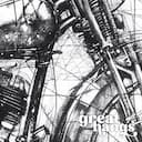 Closeup view of A vintage graphite sketch, a vintage motorcycle