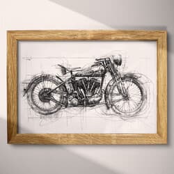Vintage Motorcycle Digital Download | Motorcycle Wall Decor | Travel & Transportation Decor | White, Black and Gray Print | Vintage Wall Art | Game Room Art | Bachelor Party Digital Download | Father's Day Wall Decor | Graphite Sketch