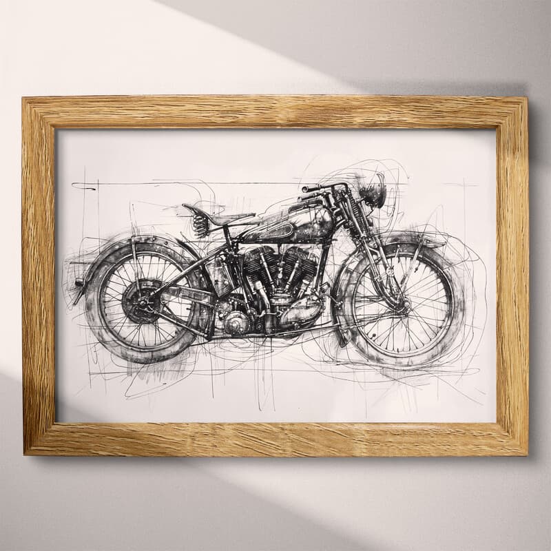 Full frame view of A vintage graphite sketch, a vintage motorcycle