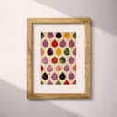 Matted frame view of A vintage textile print, symmetric gumdrop pattern