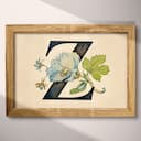 Full frame view of A vintage pastel pencil illustration, the letter "Z" with a flower