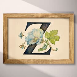 Letter Z Digital Download | Typography Wall Decor | Flowers Decor | Brown, Black, Gray, Green and Yellow Print | Vintage Wall Art | Entryway Art | Back To School Digital Download | Autumn Wall Decor | Pastel Pencil Illustration