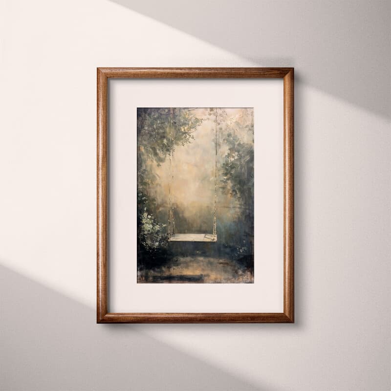 Matted frame view of An impressionist oil painting, backyard swing