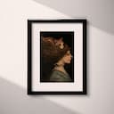 Matted frame view of A vintage cartoon drawing, a cat in a woman's hair, side view