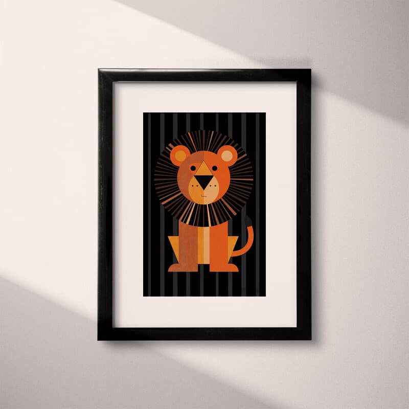 Matted frame view of A cute simple illustration with simple shapes, a lion