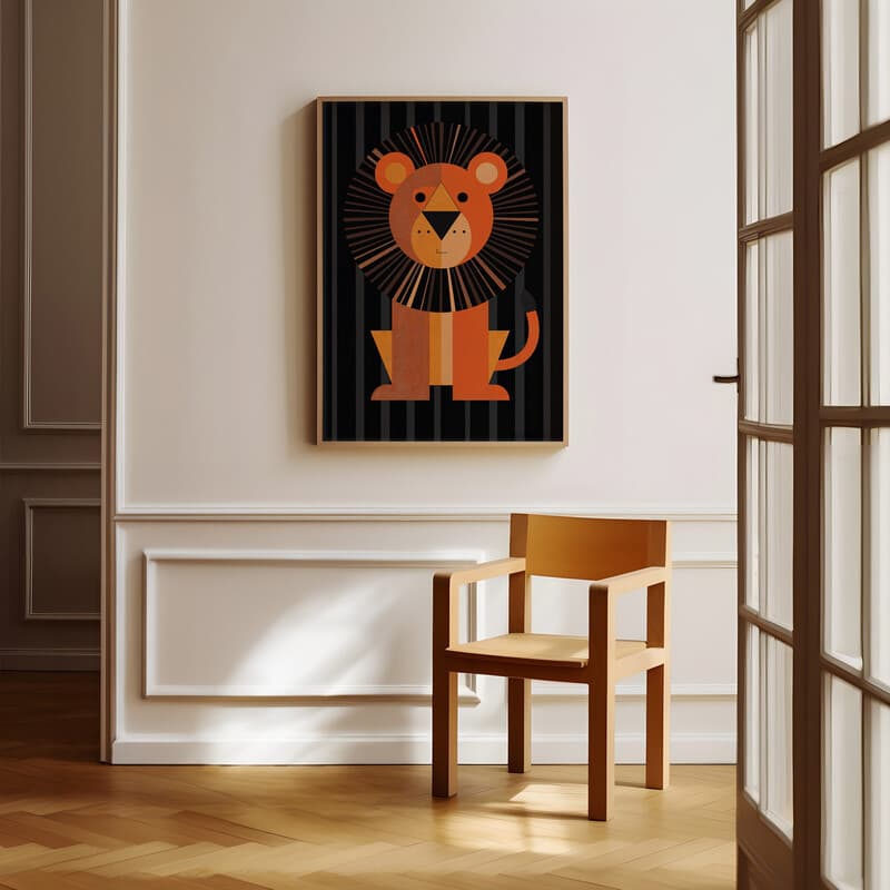 Room view with a full frame of A cute simple illustration with simple shapes, a lion