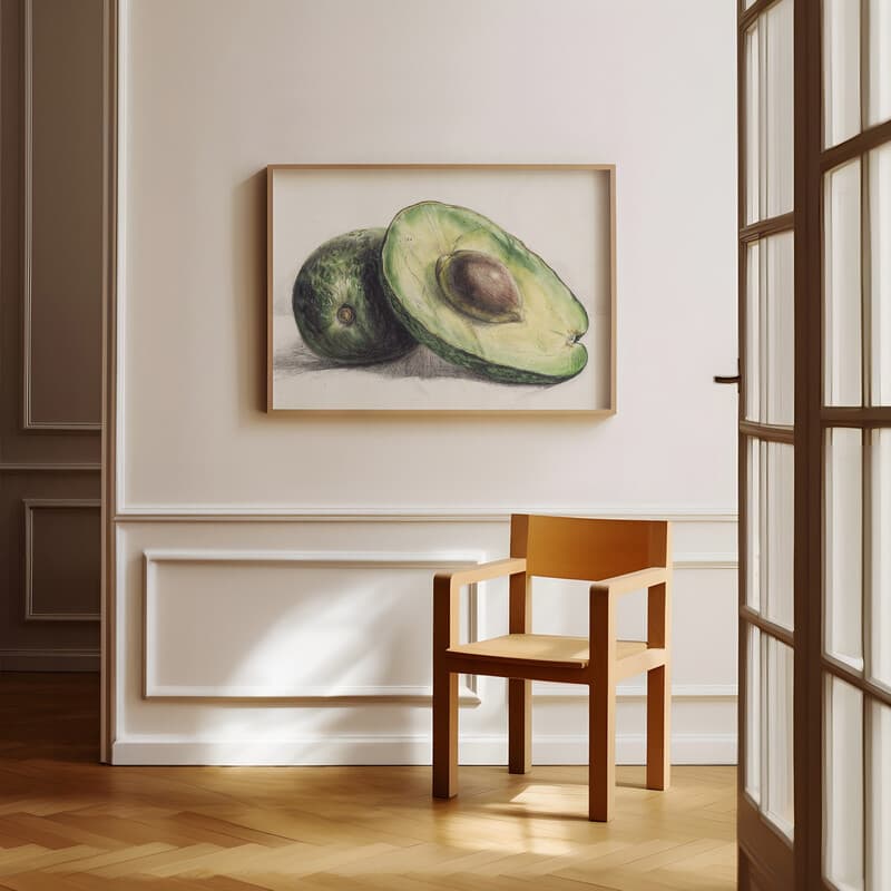 Room view with a full frame of A vintage pastel pencil illustration, avacados