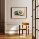 Room view with a matted frame of A vintage pastel pencil illustration, avacados