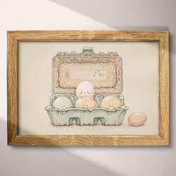 Eggs Digital Download | Still Life Wall Decor | Food & Drink Decor | Beige, Gray, Green and Black Print | Chibi Wall Art | Kitchen & Dining Art | Back To School Digital Download | Easter Wall Decor | Spring Decor | Pastel Pencil Illustration