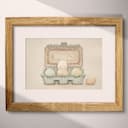 Matted frame view of A cute chibi anime pastel pencil illustration, a carton of eggs