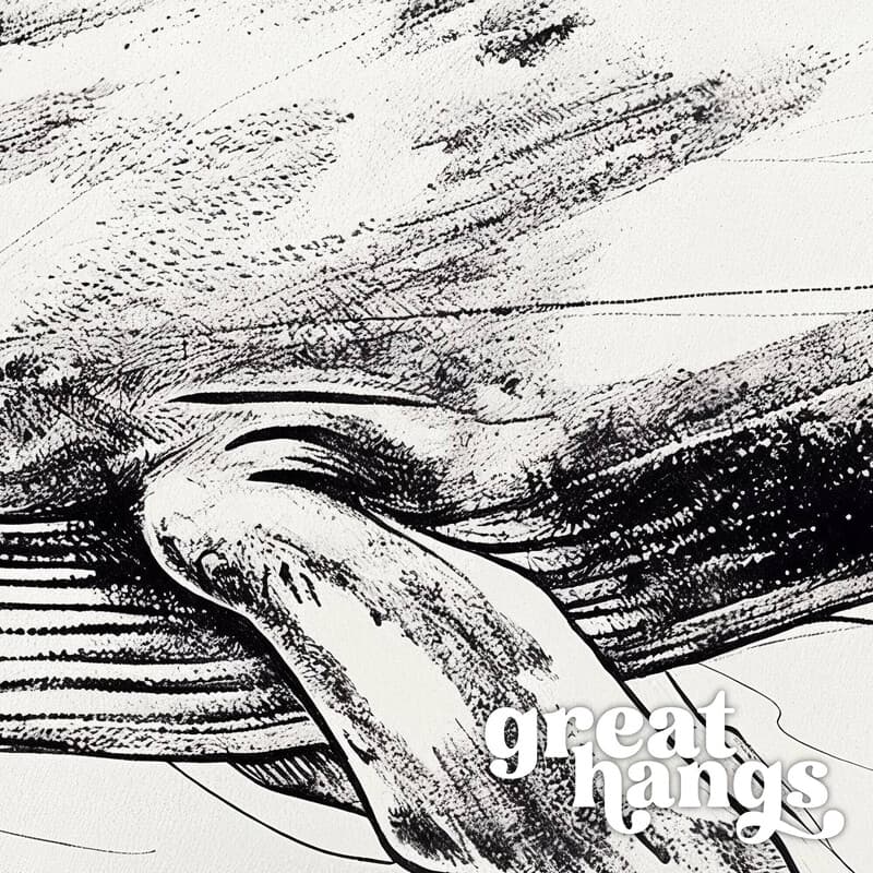 Closeup view of A vintage ink sketch, a whale