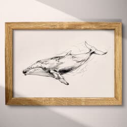 Whale Art | Marine Life Wall Art | Animals Print | White, Black and Gray Decor | Vintage Wall Decor | Living Room Digital Download | Ink Sketch