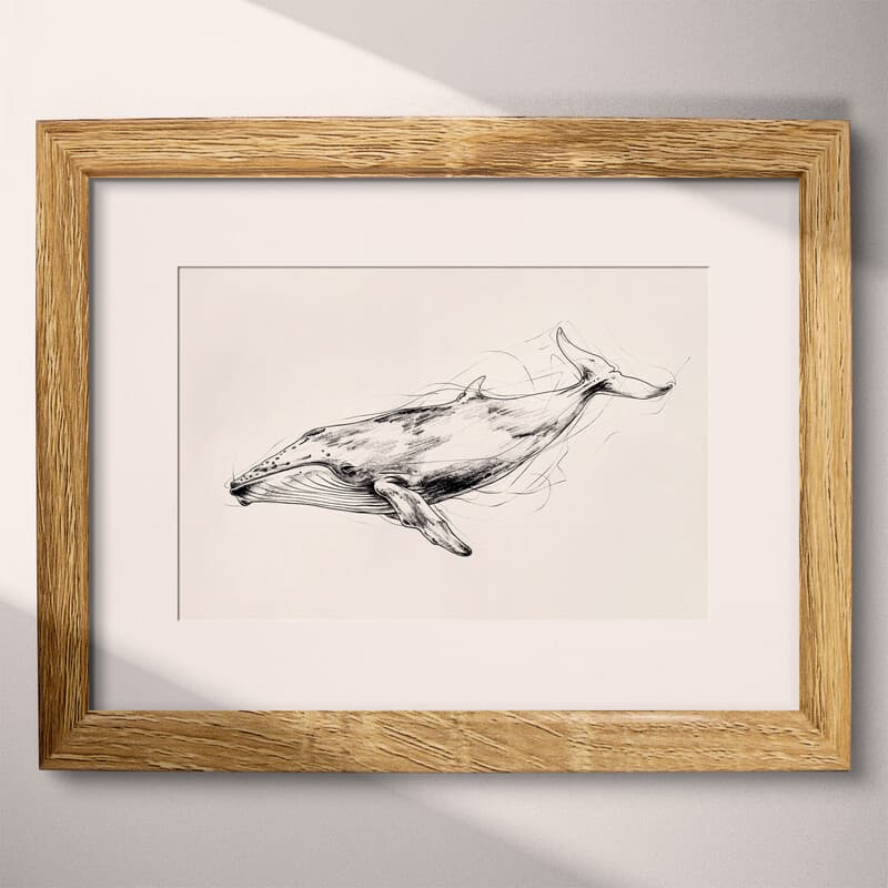 Matted frame view of A vintage ink sketch, a whale