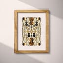 Matted frame view of A vintage textile print, symmetric pattern of musical instruments