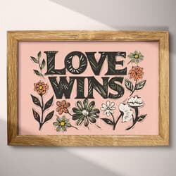 Love Wins Art | Typography Wall Art | Quotes & Typography Print | Pink and Black Decor | Bohemian Wall Decor | Bedroom Digital Download | LGBTQ Pride Art | Valentine's Day Wall Art | Spring Print | Linocut Print