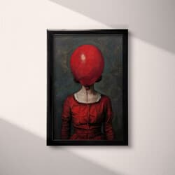 Woman Balloon Digital Download | Portrait Wall Decor | Portrait Decor | Black, Gray, Red and White Print | Vintage Wall Art | Living Room Art | Autumn Digital Download | Oil Painting