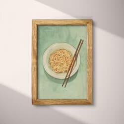 Noodles Digital Download | Food Wall Decor | Food & Drink Decor | Gray, Green, Brown and White Print | Contemporary Wall Art | Kitchen & Dining Art | Housewarming Digital Download | Lunar New Year Wall Decor | Autumn Decor | Pastel Pencil Illustration