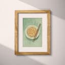 Matted frame view of A contemporary pastel pencil illustration, a bowl of noodles and chopsticks, overhead view